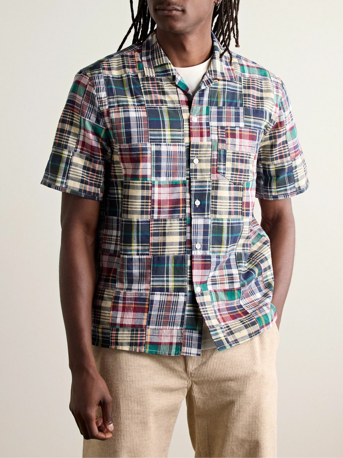 Alex Mill - Convertible-Collar Patchwork Checked Cotton