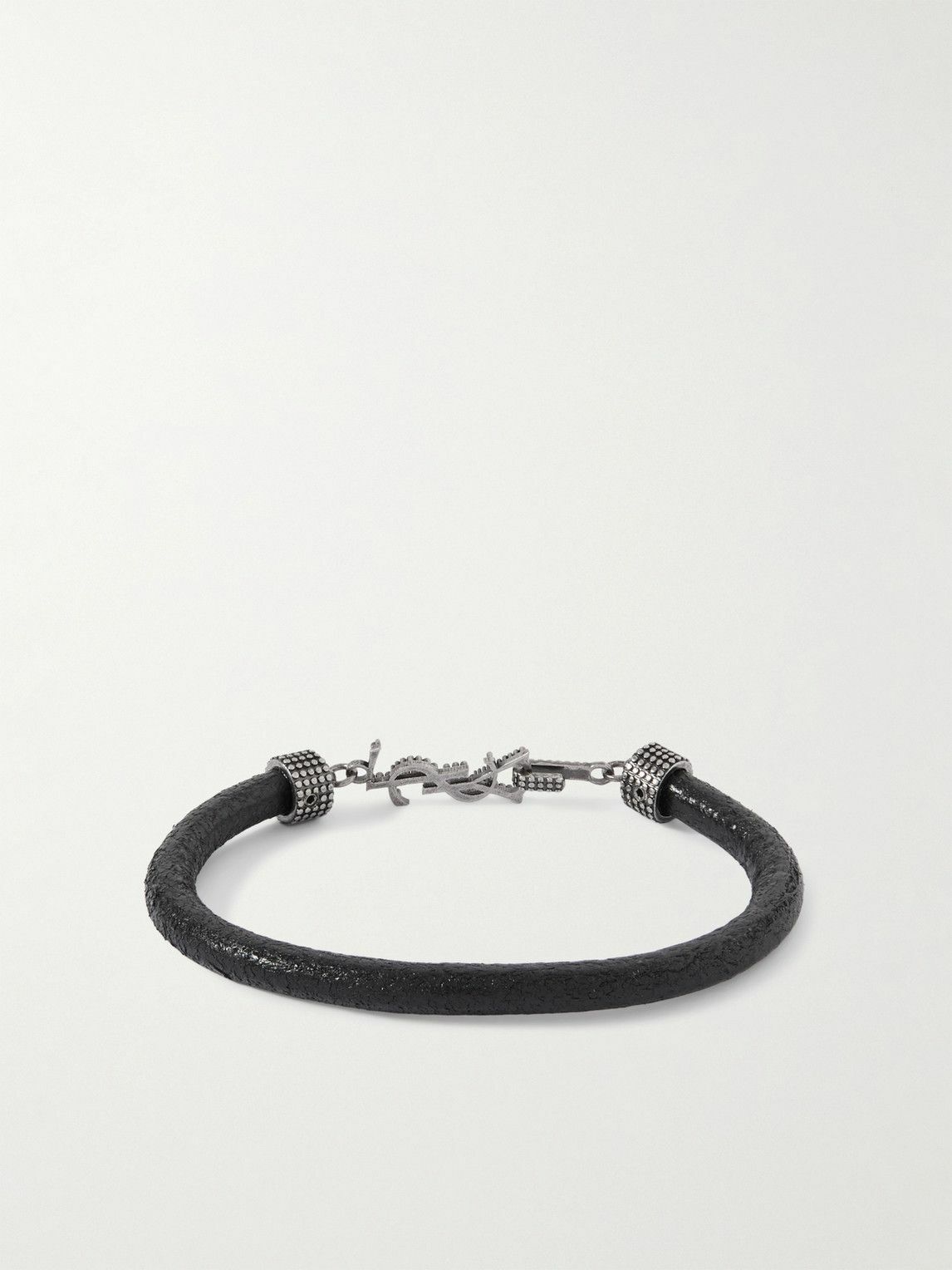 SAINT LAURENT - Logo-Embellished Textured-Leather and Silver