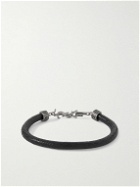 SAINT LAURENT - Logo-Embellished Textured-Leather and Silver-Tone Bracelet - Black