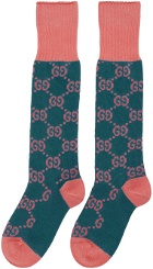 Gucci Pink & Blue GG Supreme Long Socks