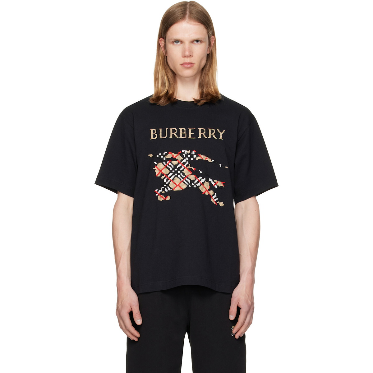 Burberry Black Cross Stitch Knight Cotton T-shirt