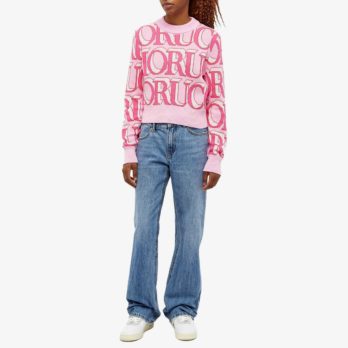 Fiorucci intarsia knit sweater in blue monogram