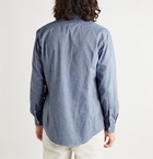 Massimo Alba - Grandad-Collar Embroidered Cotton-Chambray Shirt - Blue