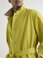 Auralee - Belted Leather-Trimmed Wool-Canvas Trench Coat - Yellow