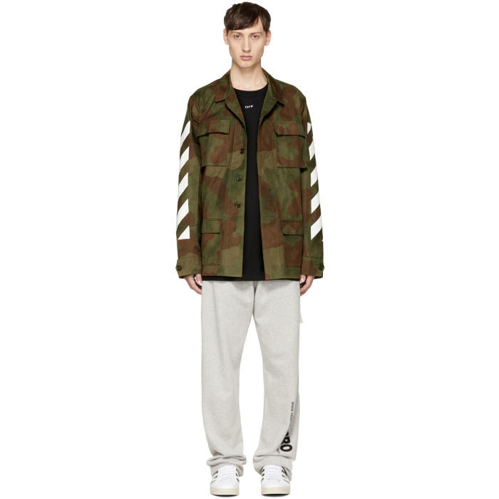 Photo: Off-White Green Camouflage Diagonal Field Jacket 
