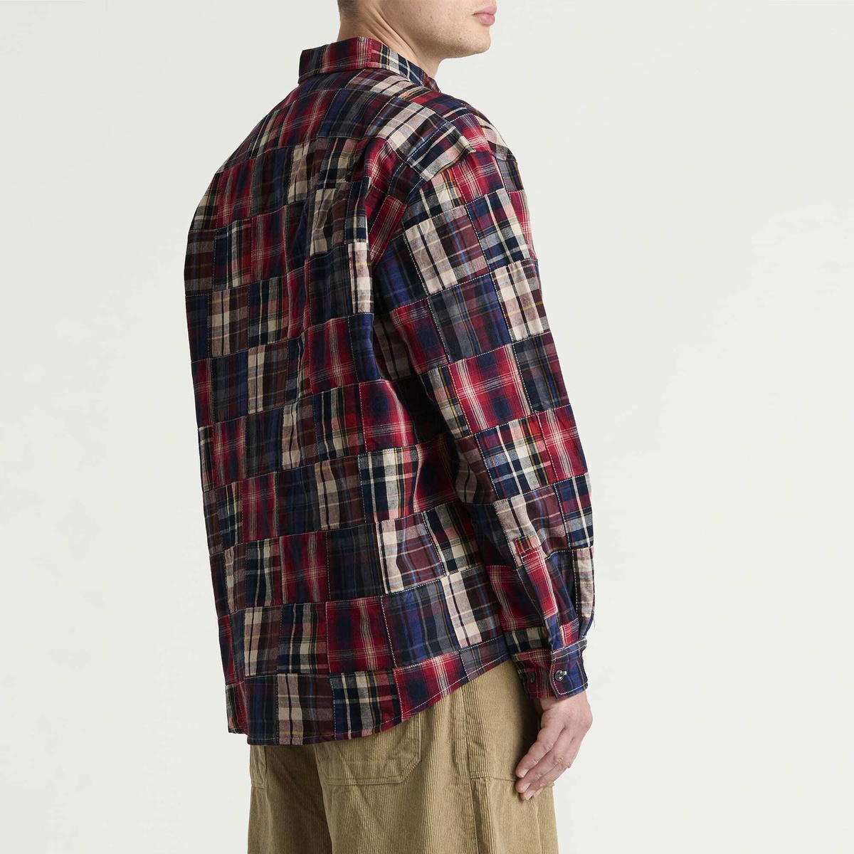 FrizmWORKS Men's Madras Patchwork Relaxed Shirt in Wine