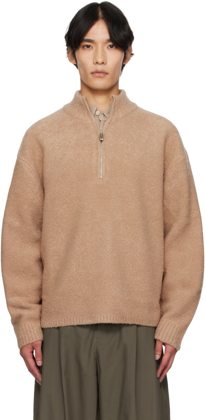 Photo: LE17SEPTEMBRE Tan Bouclé Half-Zip Sweater