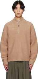 LE17SEPTEMBRE Tan Bouclé Half-Zip Sweater