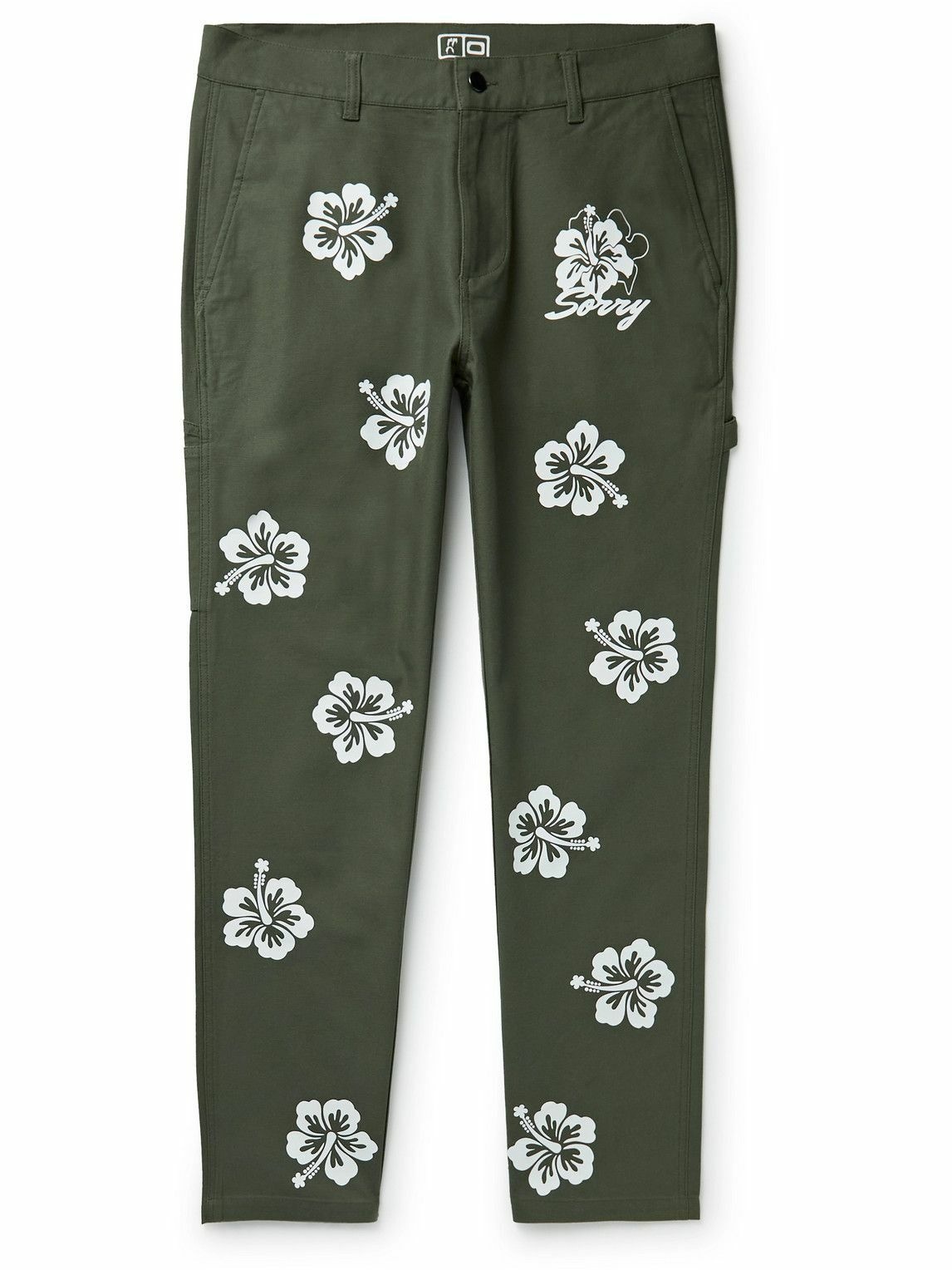 Photo: Sorry In Advance - Slim-Fit Floral-Print Cotton-Canvas Trousers - Green