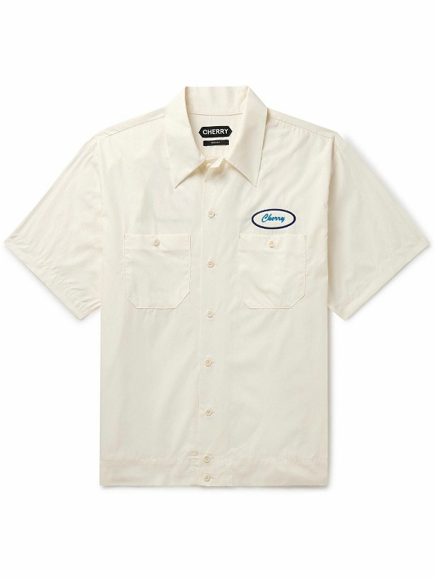 Photo: CHERRY LA - Logo-Appliquéd Cotton-Poplin Shirt - Neutrals