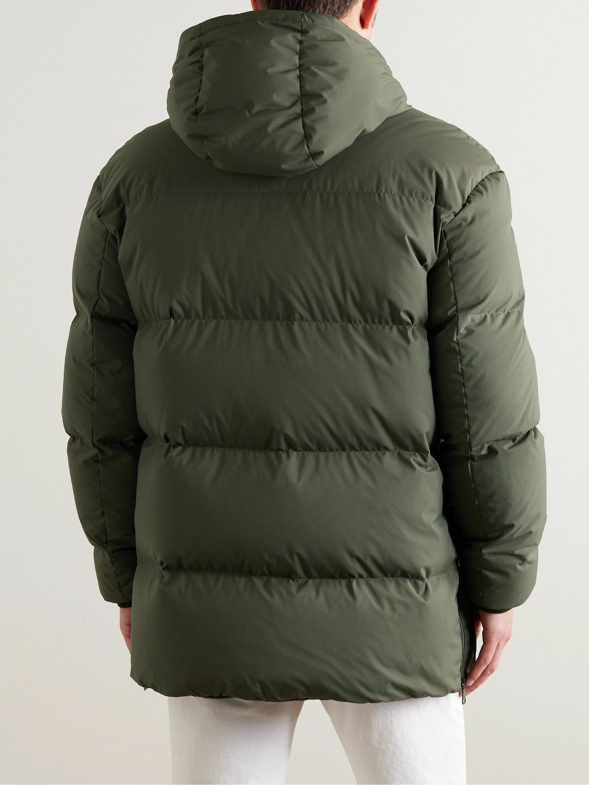 Canali - Leather-Trimmed Quilted Shell Hooded Down Jacket - Green Canali