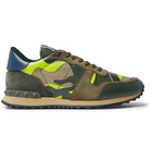 Valentino - Valentino Garavani Rockrunner Suede, Leather and Canvas Sneakers - Green