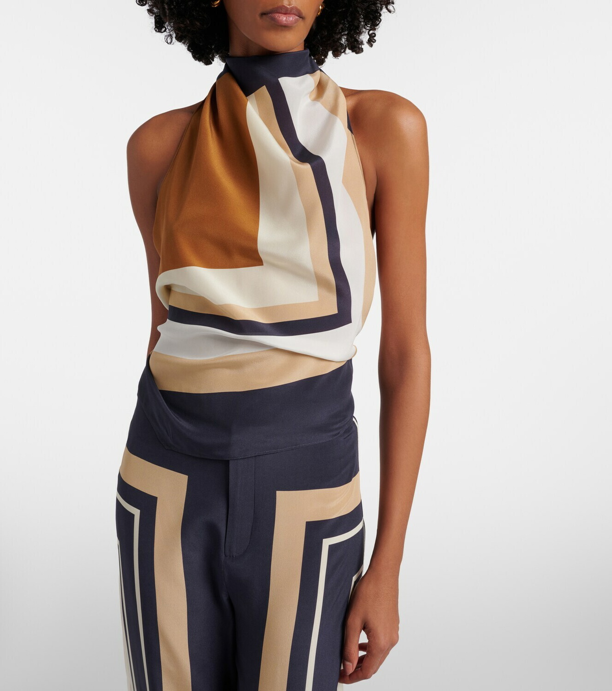 SIR Printed halterneck silk top
