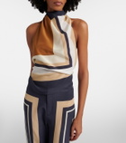 SIR Printed halterneck silk top