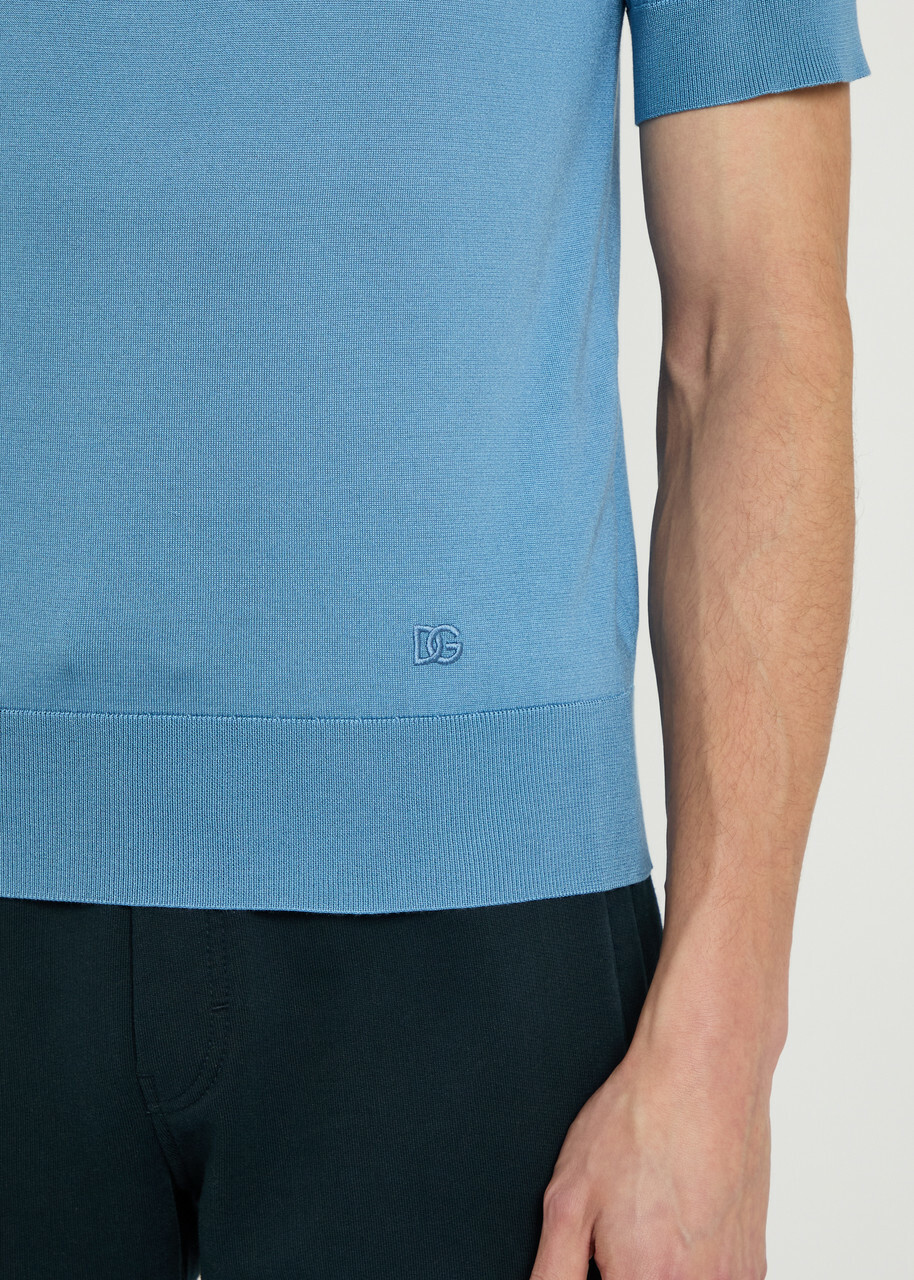 Dolce & Gabbana Logo-embroidered Silk Polo Shirt Blue