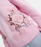Oscar de la Renta Floral lace-trimmed cotton sweater