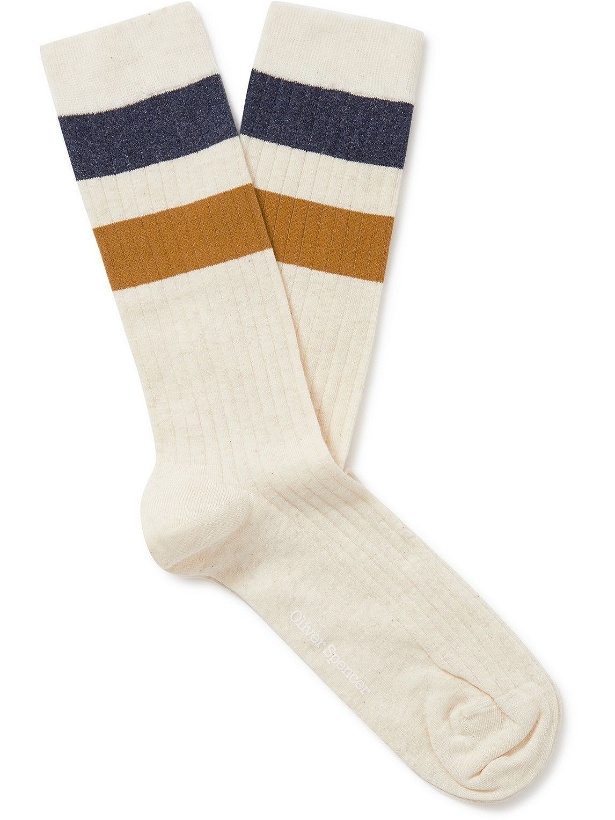 Photo: Oliver Spencer Loungewear - Varsity Striped Cotton-Blend Socks