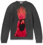 Valentino - Parrot-Intarsia Virgin Wool and Cashmere-Blend Sweater - Men - Charcoal