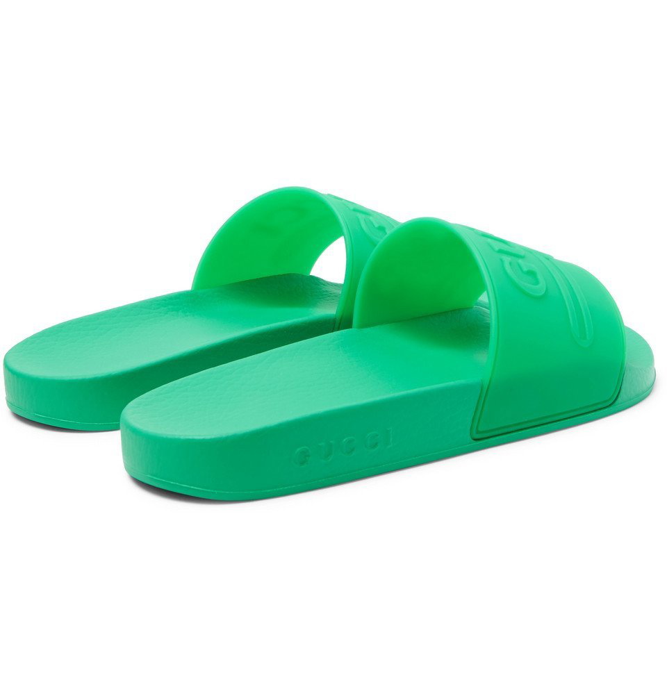 Gucci - Logo-Embossed Rubber Slides - Men - Bright green Gucci