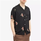 Portuguese Flannel Men's Embroidered Roses Vacation Shirt in Black