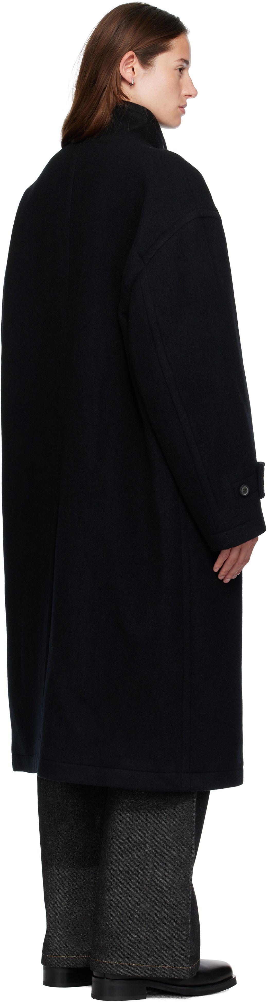 COOR Black Virgin Wool High-Neck Coat