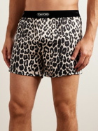 TOM FORD - Velvet-Trimmed Leopard-Print Silk-Satin Boxer Shorts - Brown