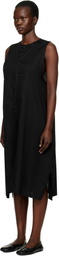 Y's Black S-Asymmetric Button Midi Dress