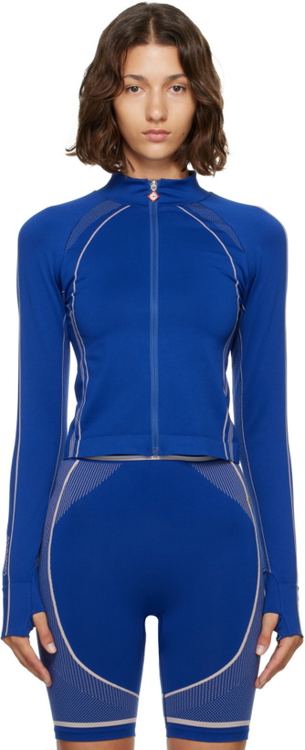 Photo: Casablanca Navy Seamless Zip‑Up Track Jacket