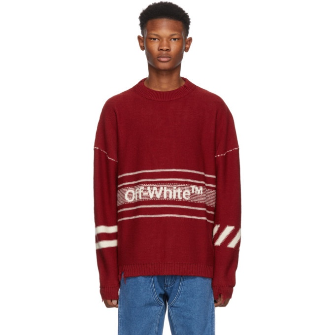 Photo: Off-White Red Distressed Logo Sweater