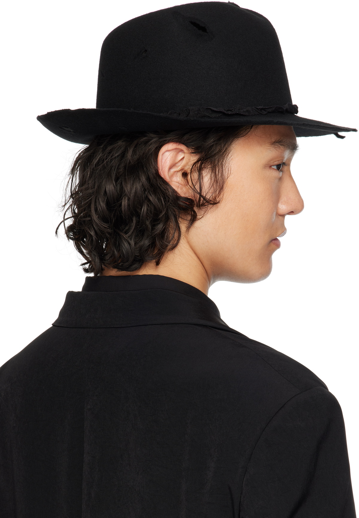 yohji yamamoto POUR HOMME / 17AW/WOOL FLANNEL FEDORA HAT/ウール/黒/無地/メンズ/HK-H08-100 yohji yamamoto POUR HOMME◇17AW/WOOL FLANNEL FEDORA HAT/ウール/黒