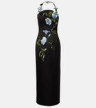 Leo Lin Floral-appliqué halterneck gown