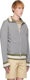 Maison Kitsuné Gray Varsity Zipped Bomber Jacket