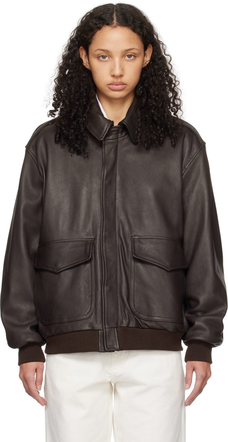 HommeGirls Brown Zip Leather Bomber Jacket Hommegirls