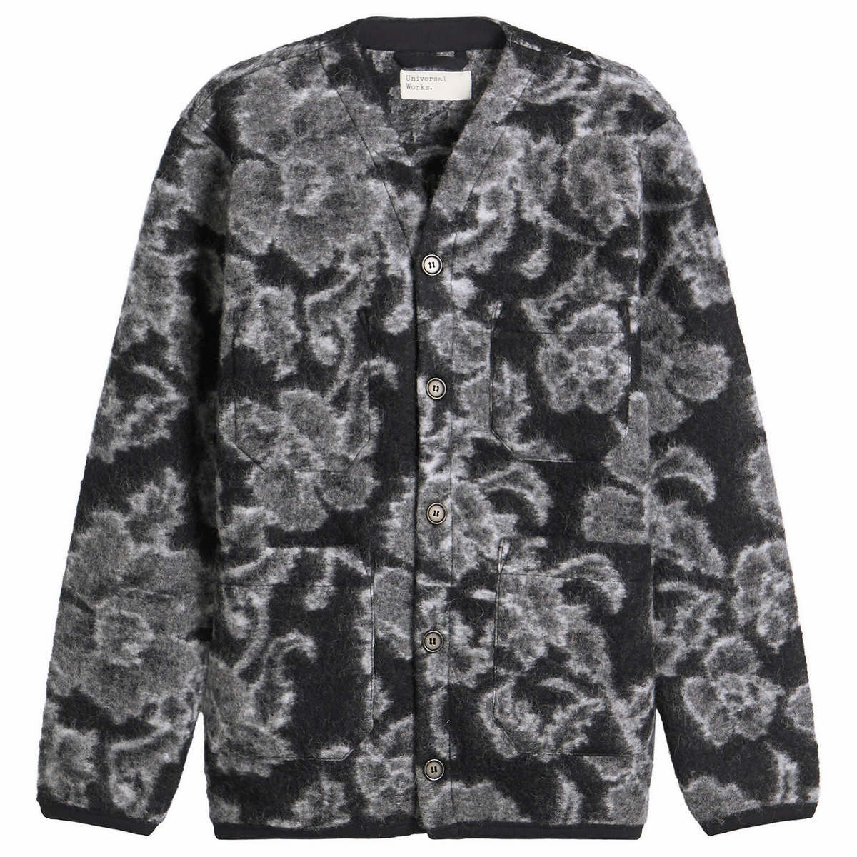 Universal Works Men's Flower Fleece Cardigan in Charcoal