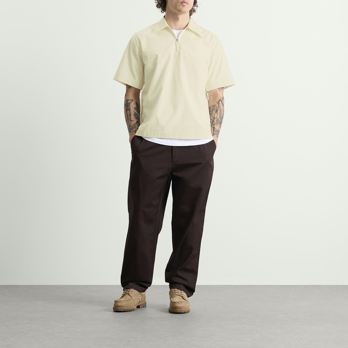Universal Works Men's Broadcloth Ewan Shirt in Ecru