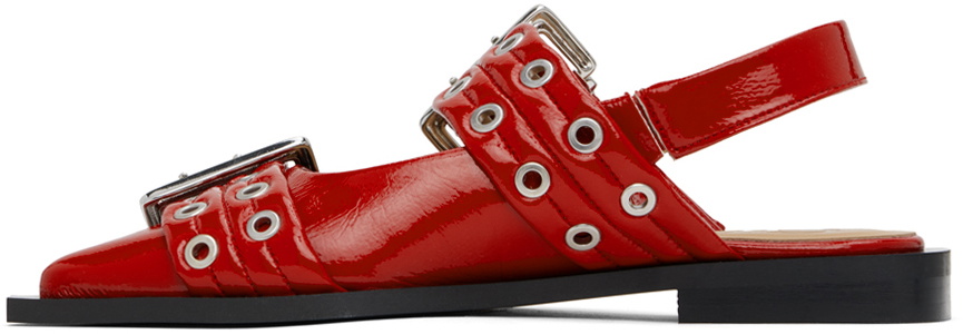 GANNI Red Feminine Buckle Ballerina Flats GANNI