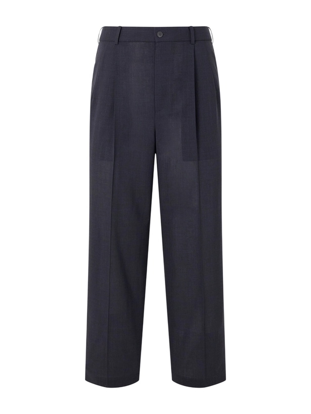 Photo: ATON - Straight-Leg Pleated Wool-Gauze Trousers - Blue