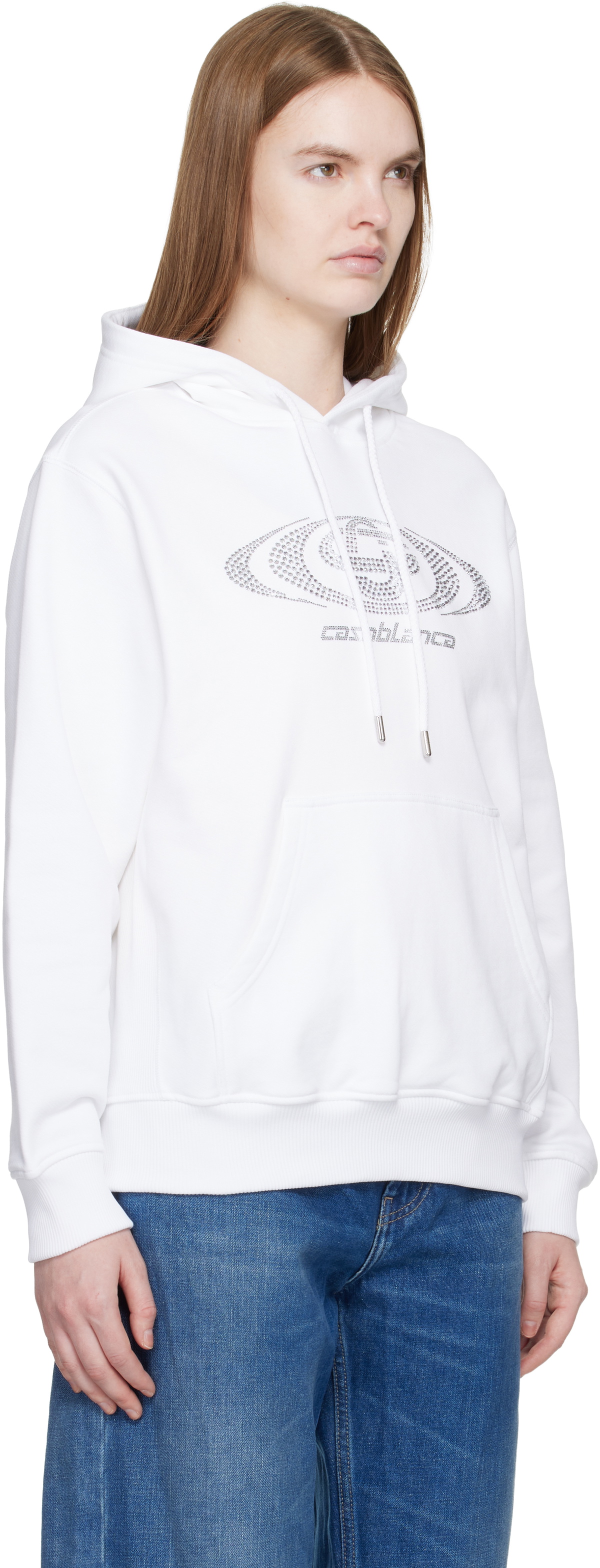 Casablanca Off-White Crystal Warped Logo Hoodie