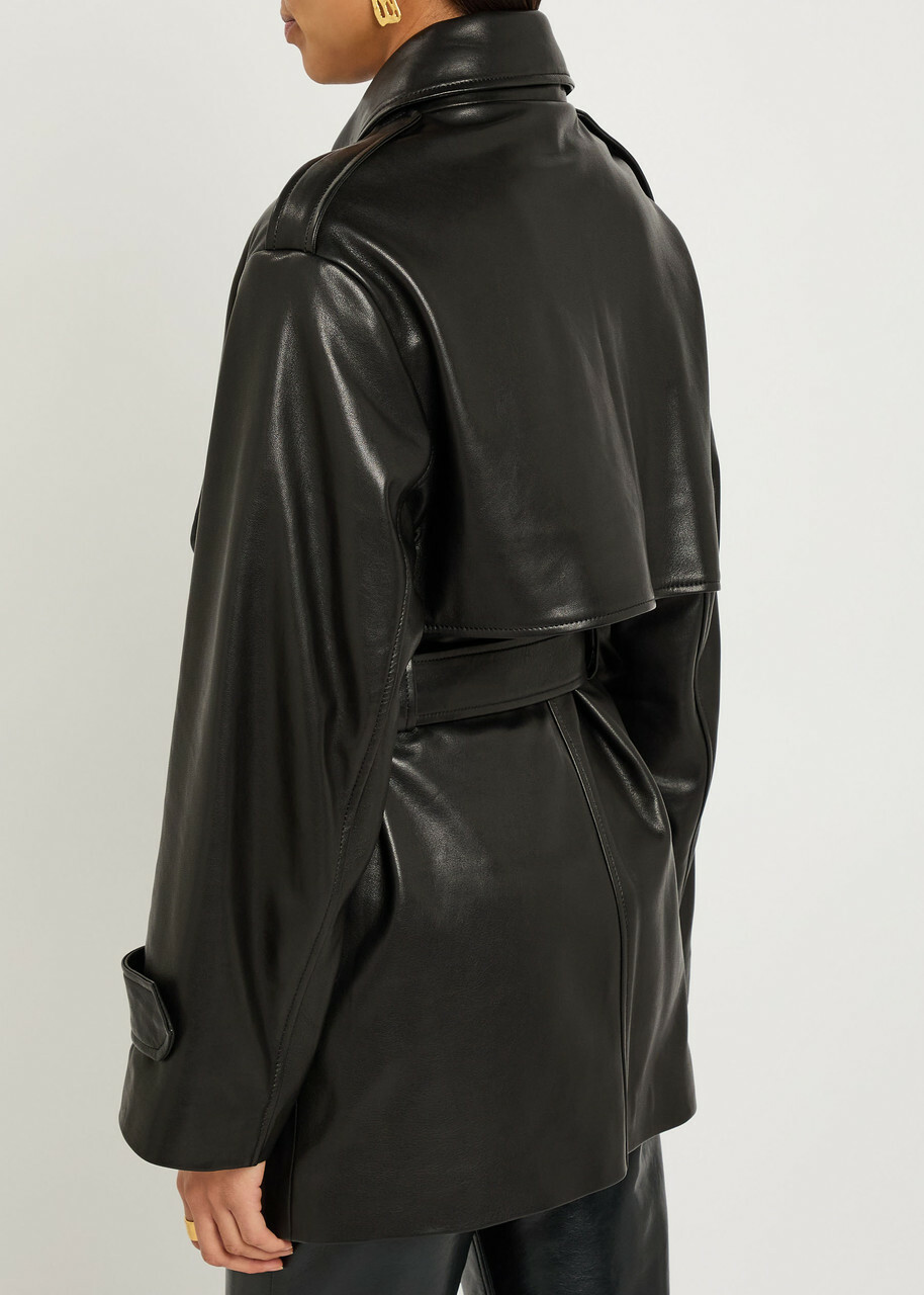 Nour Hammour Priya Belted Leather Jacket Black