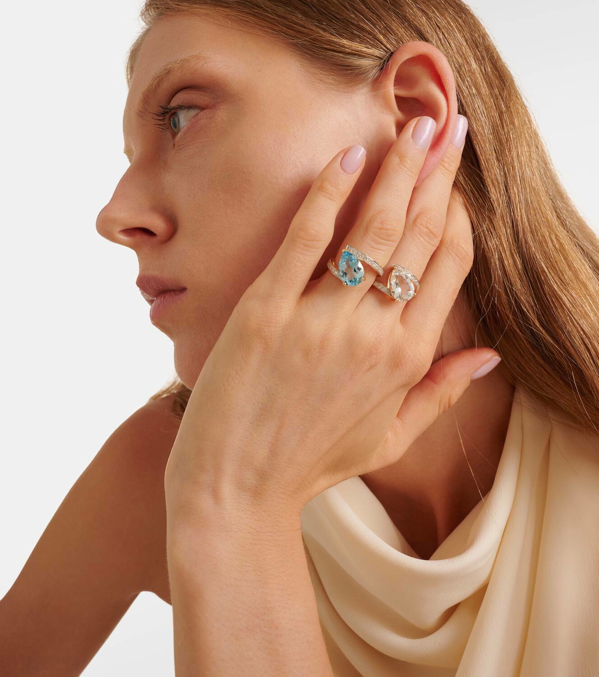 Mateo Slanted 14kt gold ring with topaz and diamonds