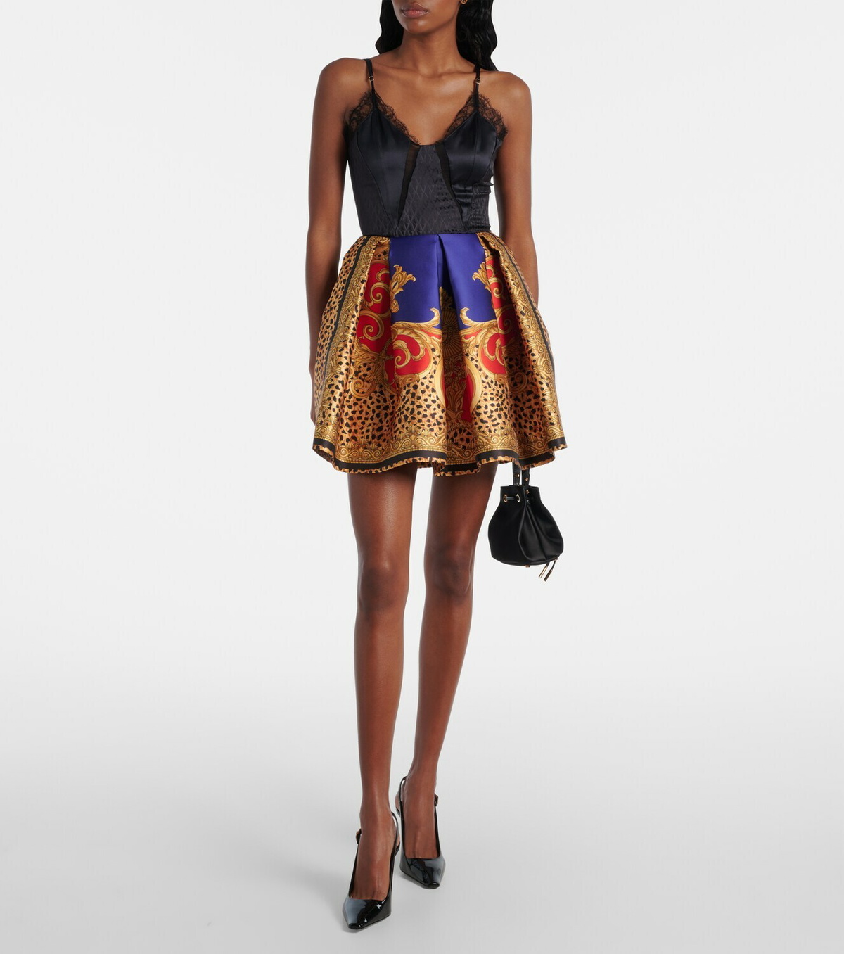Versace Lace-trimmed silk-blend satin bodysuit