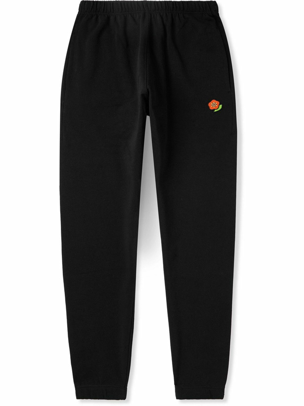 Photo: KENZO - Tapered Logo-Embroidered Appliquéd Cotton-Jersey Sweatpants - Black