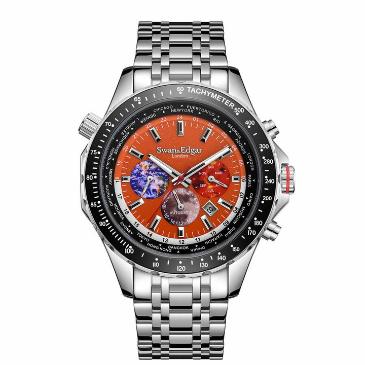 Photo: Swan & Edgar World Timer Orange Dial Mens Watch SE01000S