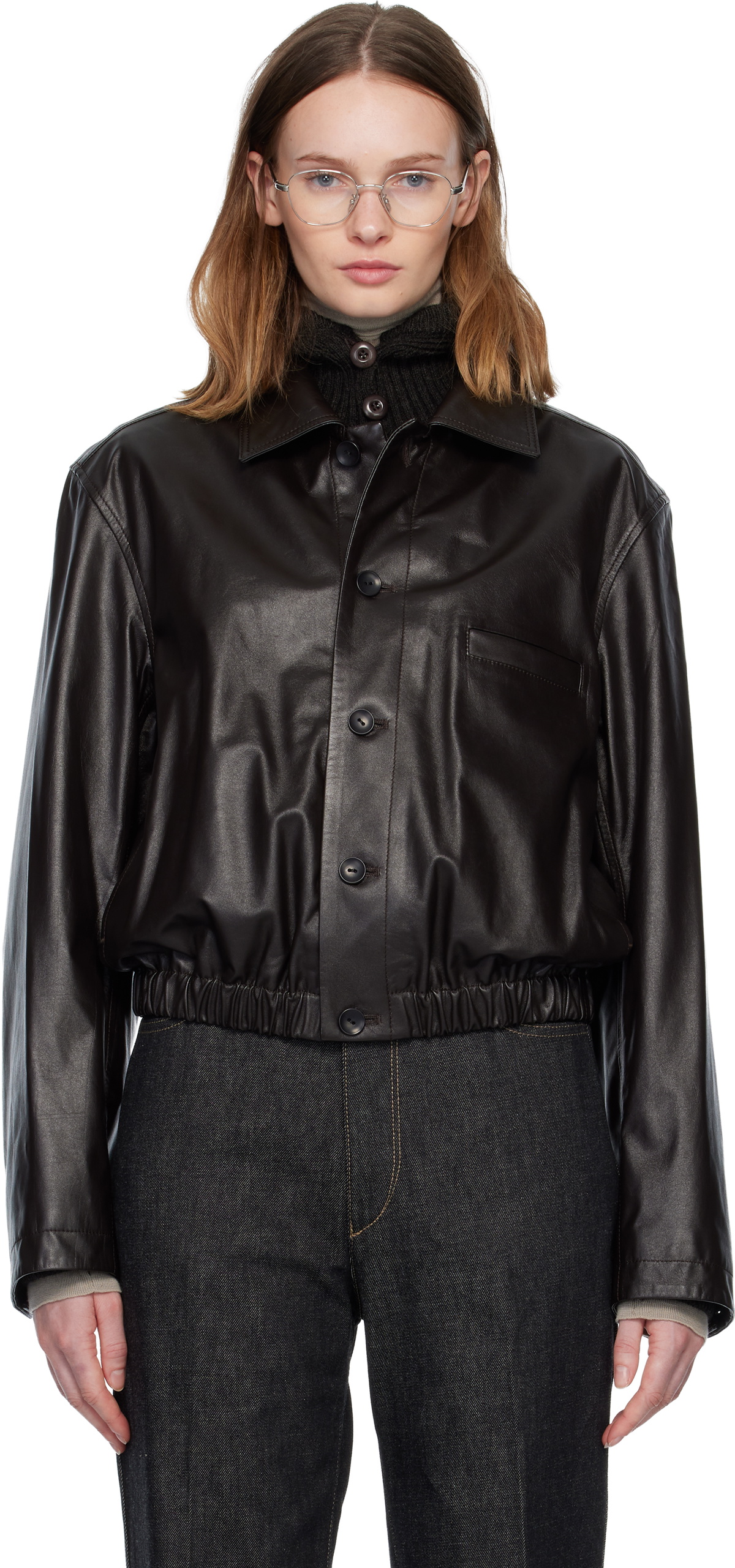 LEMAIRE Brown Soft Leather Jacket