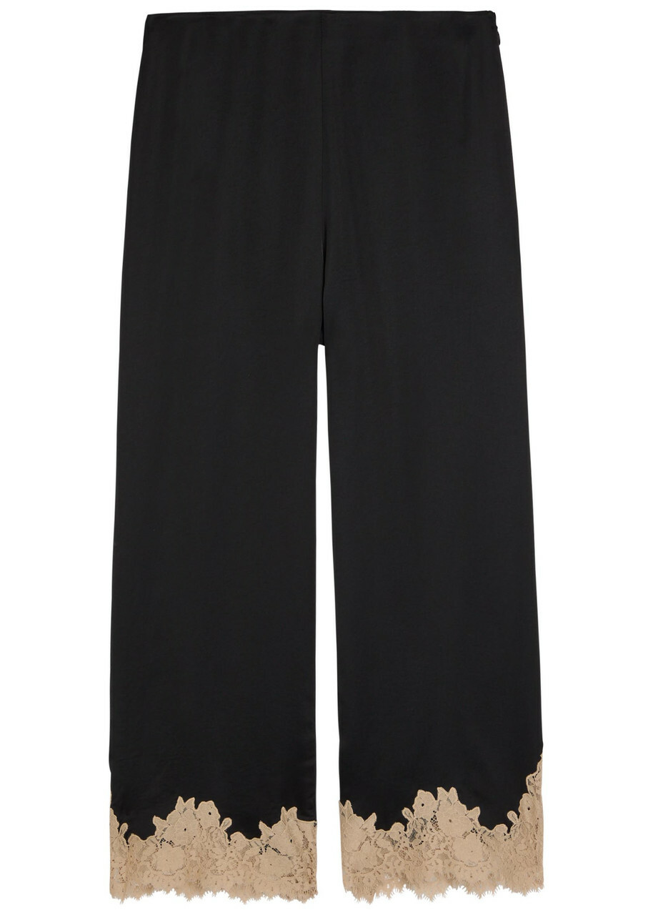 Rixo Marcela Lace-trim Wide-leg Satin Trousers Black