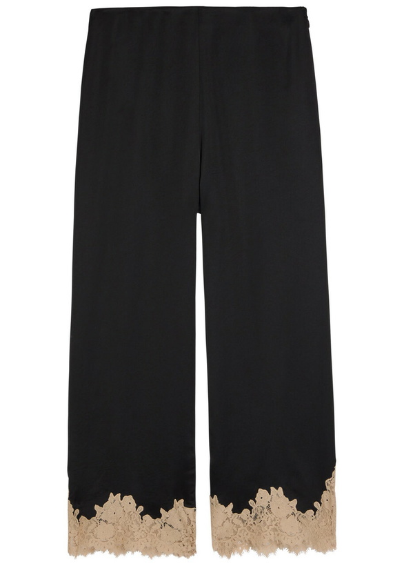 Photo: Rixo Marcela Lace-trim Wide-leg Satin Trousers Black
