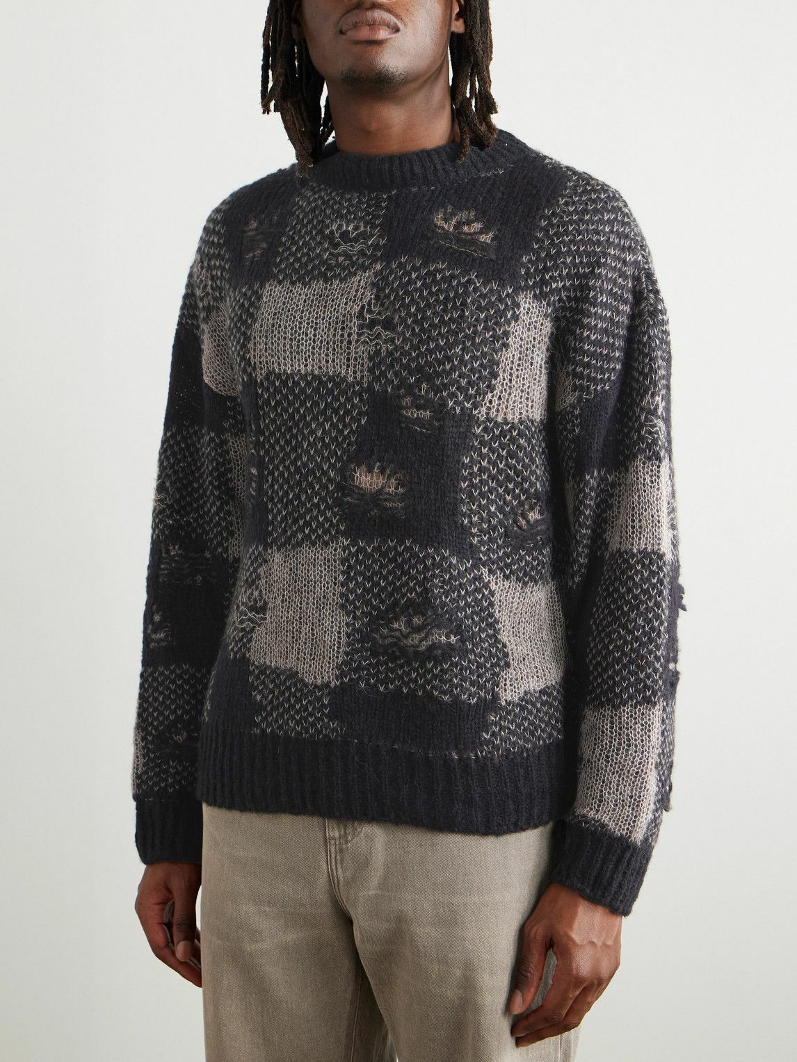 OUR LEGACY アワーレガシー 24FW SONAR ダメージニット 46 Our Legacy - Sonar Distressed Checked Open-Knit Sweater - Black