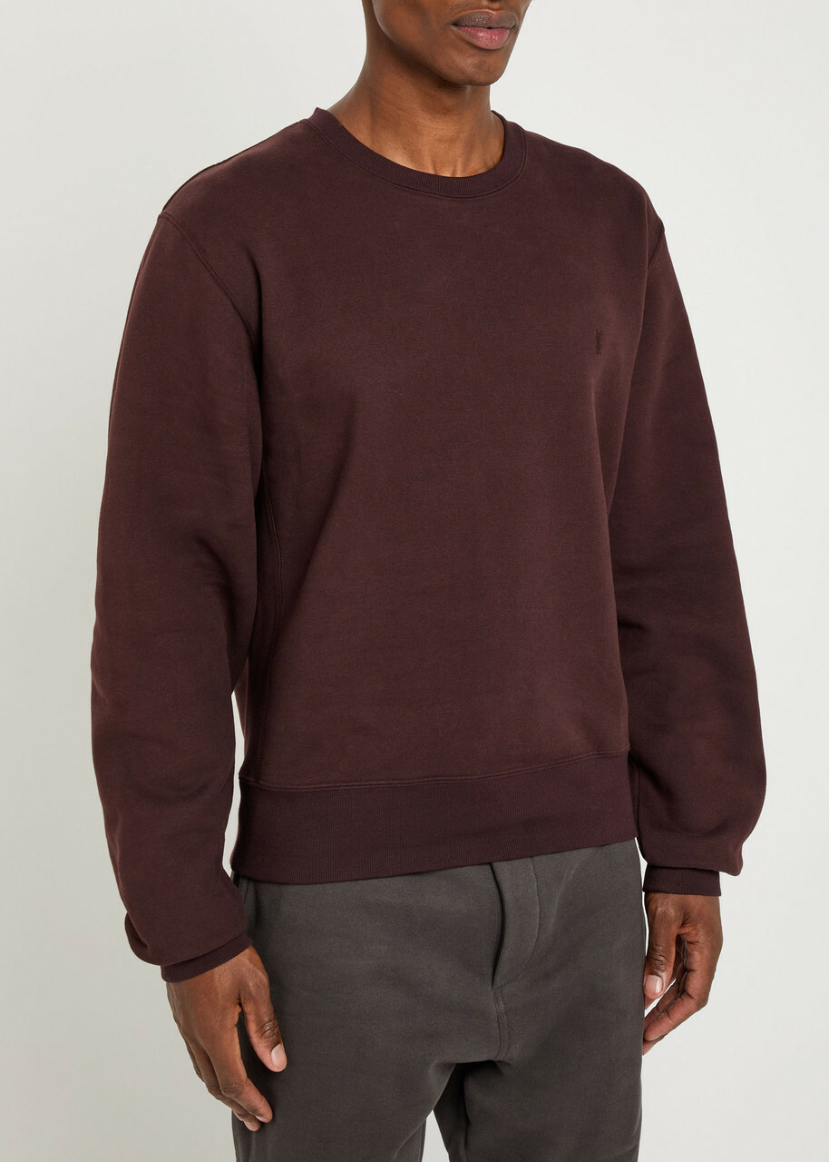 Saint Laurent Logo-embroidered Cotton Sweatshirt Brown