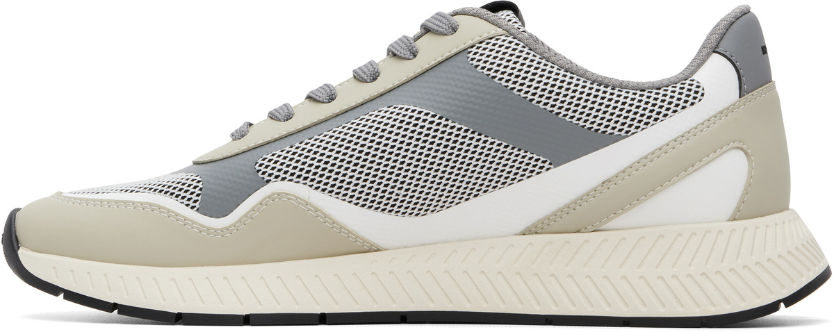 BOSS Beige & Gray Ribbed Sole Mesh Sneakers