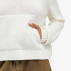 Palm Angels Women's Curved Logo Knitted Hoodie in White/Light Beige